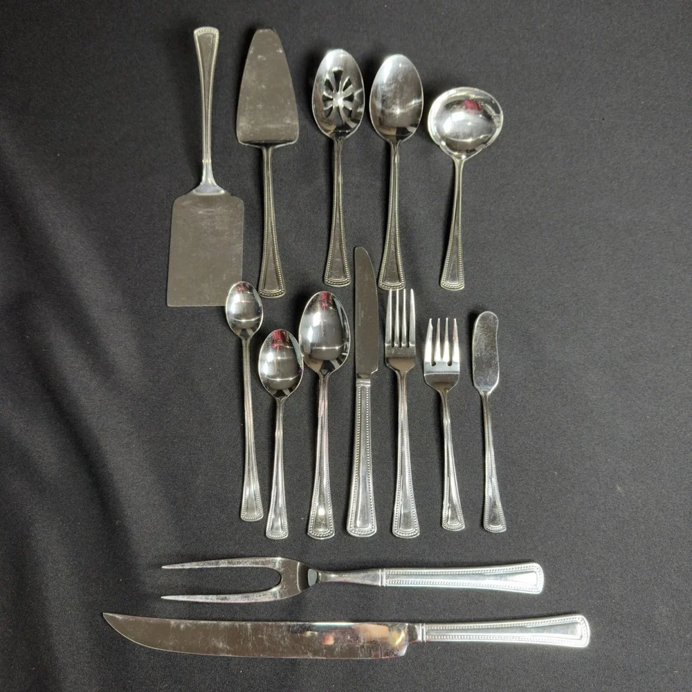 Vintage International Silver American Beaded Stainless Flatware Set 96 Piece